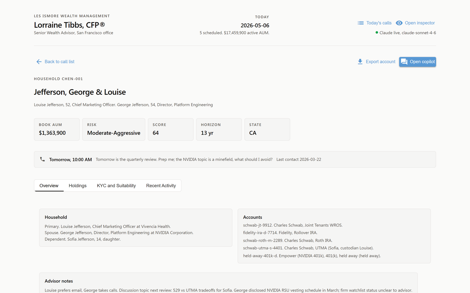 Wealth-advisor client detail view